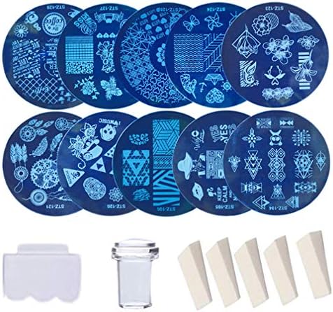 AIFAIFA 10PCS Nail Art Stamping Plate, with Geometric Figure, Dream Catcher, Flower Pattern, 5PC Sponge, 1 Stamper Scraper, 16PC Nail Manicure Set