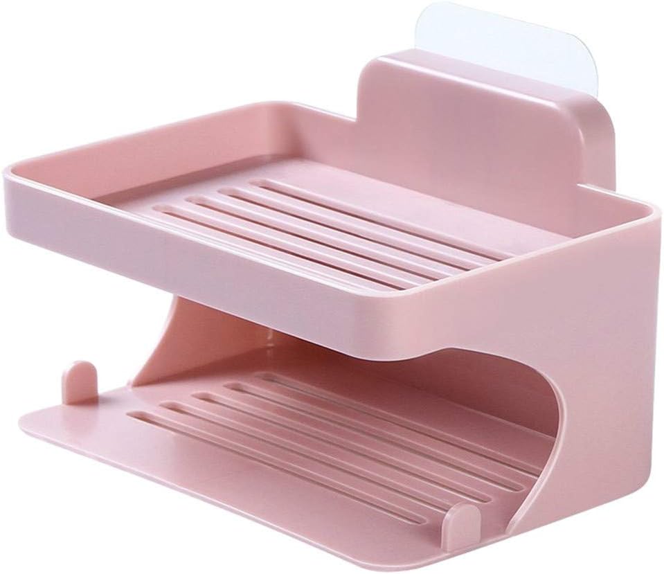 LEEDY Bathroom Products Double Deck Soap Rack Bathroom Trace Free Viscose Soap Drip Rack No Perforation Plastic Bathroom Kitchen Storage Organize Shelf Rack Corner Shelf Shelf Toilet Shower