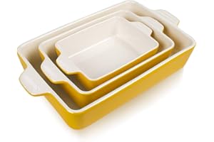 Sweejar Ceramic Bakeware Set, Rectangular Baking Dish Lasagna Pans for Cooking, Kitchen, Cake Dinner, Banquet and Daily Use, 11.8 x 7.8 x 2.76 Inches of Casserole Dishes (Yellow)
