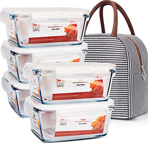 Photo 1 of DAS TRUST 5 Pack 36oz Glass Food Storage Container Meal Prep Containers Reusable Fridge Organizers Lunch Container for Adults with Lid Airtight