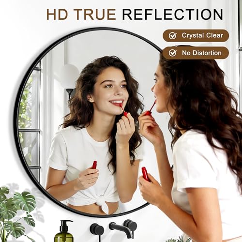 Round Bathroom Mirror for Wall, 2 Pack 26" Black Circle Mirror, Tempered Glass Bathroom Mirror for Over Sink, Modern Metal Framed Round Vanity Mirror for Entryway, Bedroom, Living Room