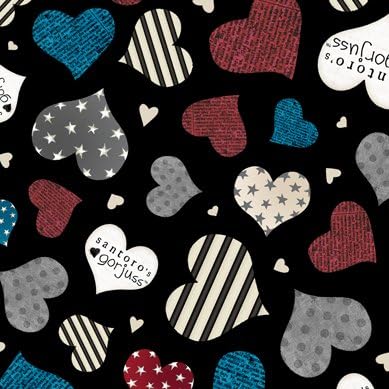Simply Gorjuss Fabric, Hearts on Black. Licensed By Santoro London