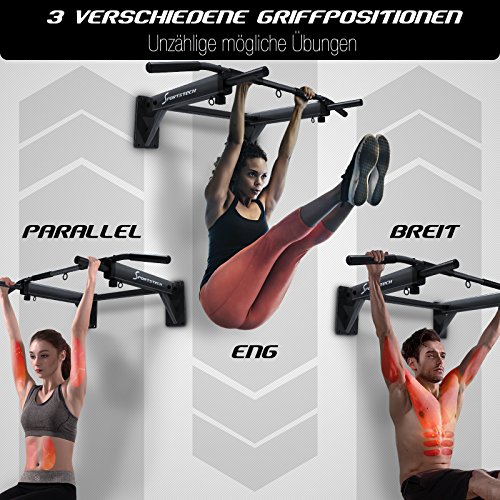 [- Sportstech 4in1 Klimmzugstange KS300 Wandmontage, 3 Ösen für TRX & Boxsack, 6 ruts