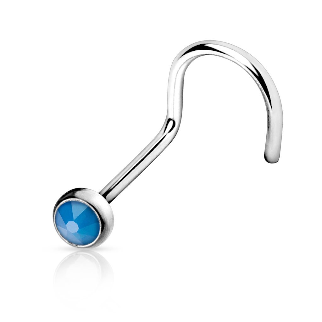 PiercedOff 316L Surgical Steel Nose Screw with Flat Blue Opalite Stone - Thickness 20GA (0.8mm) / Length 6mm / Opalite Size 2mm