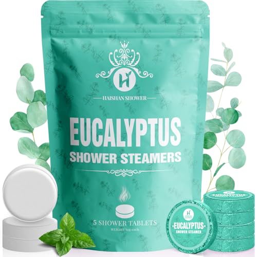 Shower Steamers Aromatherapy Christmas Stocking Stuffers for Teen Gifts Organic Eucalyptus & Mint Essential Oil, 5-Pack Shower Bombs Birthday Gifts for Women Her, White Elephant Gifts for Men Women