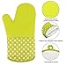 KEDSUM Heat Resistant Silicone Oven Mitts, 1 Pair of Extra Long Potholder Gloves with Bonus 1 Pair of Mini Cooking Pinch Grips, Non-Slip Cotton Lining Kitchen Glove for Baking, Barbeque, Green