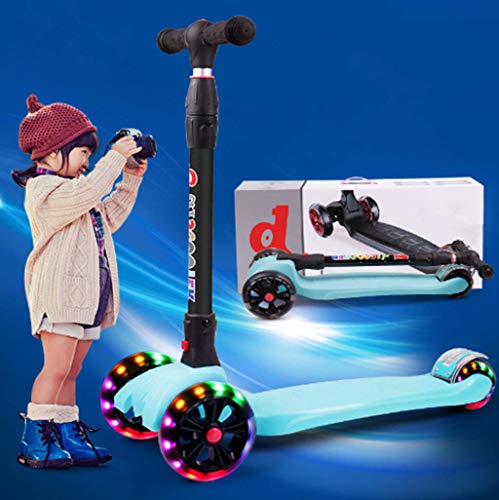 Jipemtra Scooters for Kids 3 Wheel T-bar Adjustable Riding Kick Scooters for Kids Height Adjustable LED PU Flashing with Graffiti Christmas Birthday Age 2~10 (Orange Foldable)