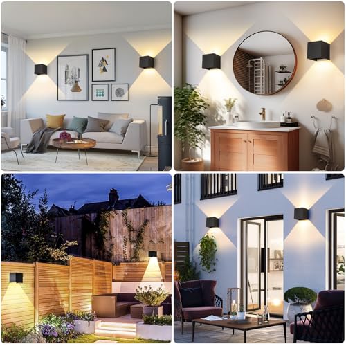 2 Pieces Outdoor LED Wall Lamp Outdoor Indoor Modern Black 12 W Warm White 3000 K IP65 Wall Lamps Waterproof Square Aluminium Up and Down Adjustable Design Easy to Install