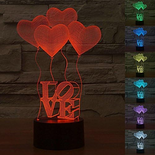 HJIAN 3D Illusion Lamp Desk Table Light Lamp LOVE Lamp Heart Lights 3D Touch 7 Color Night Lamp for Nursery Décor Home Light, Party Decoration (Love)