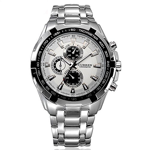 Caja Blanca del Reloj CURREN Banda de Acero Inoxidable Reloj de los Hombres analógica