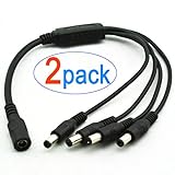 2-Pack 1 to 4 Way DC Power Splitter Cable 5.5mm x 2.1mm for CCTV Cameras DVR NVR LED Light Strip