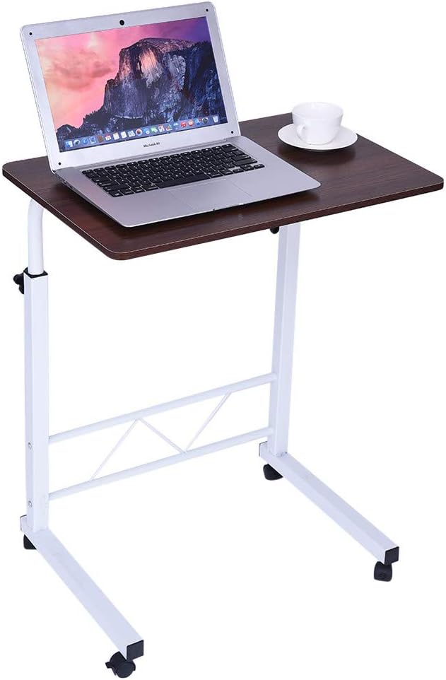 Mobile Laptop Desk Height Adjustable Rolling Cart Laptop Standing Desk Sofa Bed Table for Eating Writing Reading (Brown)