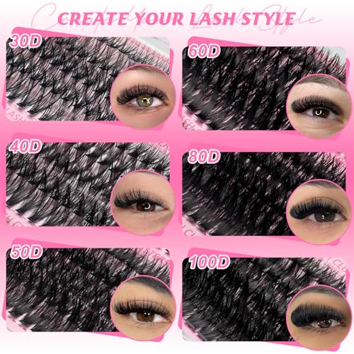 Fowendia Lash Clusters Kit 580PCS Fluffy Cluster Lashes Kit 30D-100D Volume Eyelash Extensions with Lash Bond and Seal D Curl Eyelashes Natural Look Individual Lashes (FSMT01)