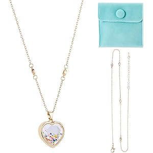 DICOSMETIC 1Pc Heart Locket Necklace 18.23 Inch Small Alloy Memory Locket Charms Necklace Clear Picture Frame Necklaces Golde