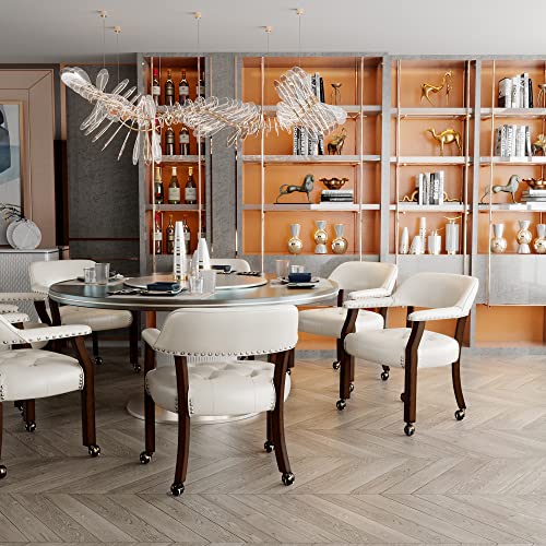 LEEMTORIG Dining Chairs with Casters, Kitchen Table Rolling Chairs with