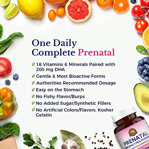 Prenatal Vitamin, with Omega3 DHA, Folate, Iron, Vit C, D3, Calcium