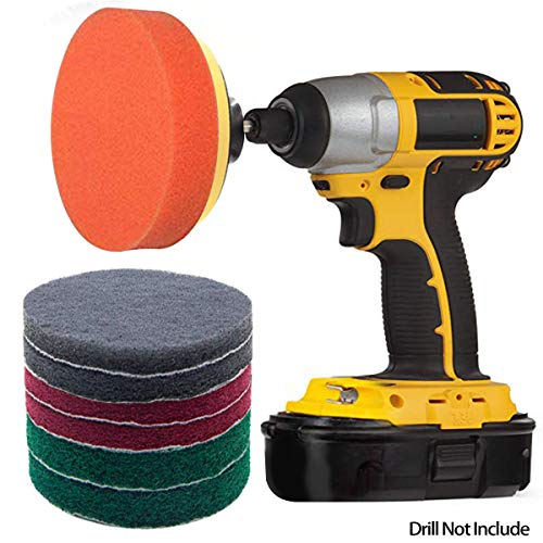 JUSONEY 7 Pieces Drill Power Scrubber Brush Scouring Pads & Sponge Cleaning Kit - All Purpose Cleaner Scrubbing Cordless Drill for Cleaning Pool Tile, Sinks, Bathtub, Ceramic, Polishing, Automobile