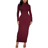 Women's Long Sleeve Bodycon Dress Maxi Mock Neck Fall Winter Casual Club Party T Shirts Tight Dresses