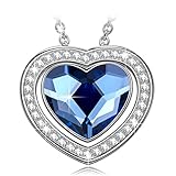 NINASUN Women Christmas Necklace Gifts Blue Heart Necklace 925 Sterling Silver Pendant Swarovski Crystals Heart Jewelry for Her for Wife Girlfriend Girls Birthday Gift for Women