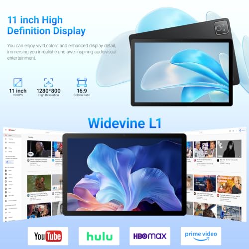TT.KIDS 11 Pouces Tablette Android 16, 32Go RAM 256Go ROM (1To TF Extensible), 7800 mAh, écran HD 1280 * 800, Widevine L1, WiFi 6 et BT5.4, Doubles Caméra Android Tablettes Pad, Noir