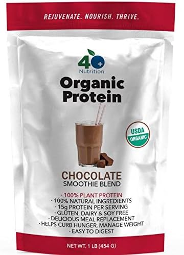 Organic Plant Protein Blend - Vegan, Raw Superfood Mix for Smoothies, 15g Protein, Delicious Chocolate, Healthy, Clean, Natural Muscle Repair, Gluten Free, Non-GMO - by FORTY PLUS NUTRITION