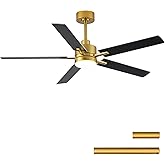 LANMEL 52'' Black and Gold Ceiling Fans with Lights and Remote, 6 Speed Low Profile Modern Ceiling Fan with Quiet DC Motor fo