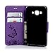 For Samsung Galaxy J3 2016 Wallet Case, Express Prime Case, Amp Prime Case, Natural Purple Luxury 3D Handmade Cover Embossed Butterfly PU Leather TPU Soft Bumper Kickstand Magnetic Credit Card Holders