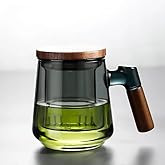 SHUWEICAO-Glass Tea Cup with Infuser and Lid, 17oz/500ml Hand-blown Borosilicate Glass Tea Mugs for Loose Leaf Tea. Gifts for Men(Classic)