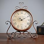 Desk Clock, Eruner Retro European Decorative Table Clocks Baroque Style Non-ticking Antique Furniture Decoration for Living Room Cabinet Office Study Desk, Antique Golden
