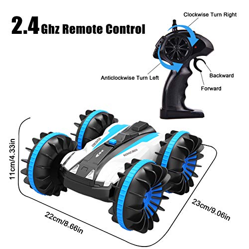 Yuboa Waterproof Remote Control Car Boat,4WD RC Cars 360 Degree Spins and Flip Water Land RC Vehicle 2.4Ghz,Double Sided Stunt Waterproof RC Truck Toy for Boys Kids Xmas Present Blue - Thumbnail 6