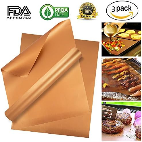 Copper Grill Mat Set of 3 - BBQ mat-Nonstick BBQ Grill and Baking Mats For eusable Grilling Mats for Charcoal , Cooking&amp;Baking - FDA Approved PFOA Reusable &amp; Easy to Clean.