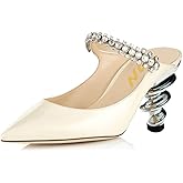 YDN Women Trendy Metallic Spiral Heels Slip On Sandals Rhinestone Strap Pumps Pointed Toe Mules Party Shoes 4-15 US