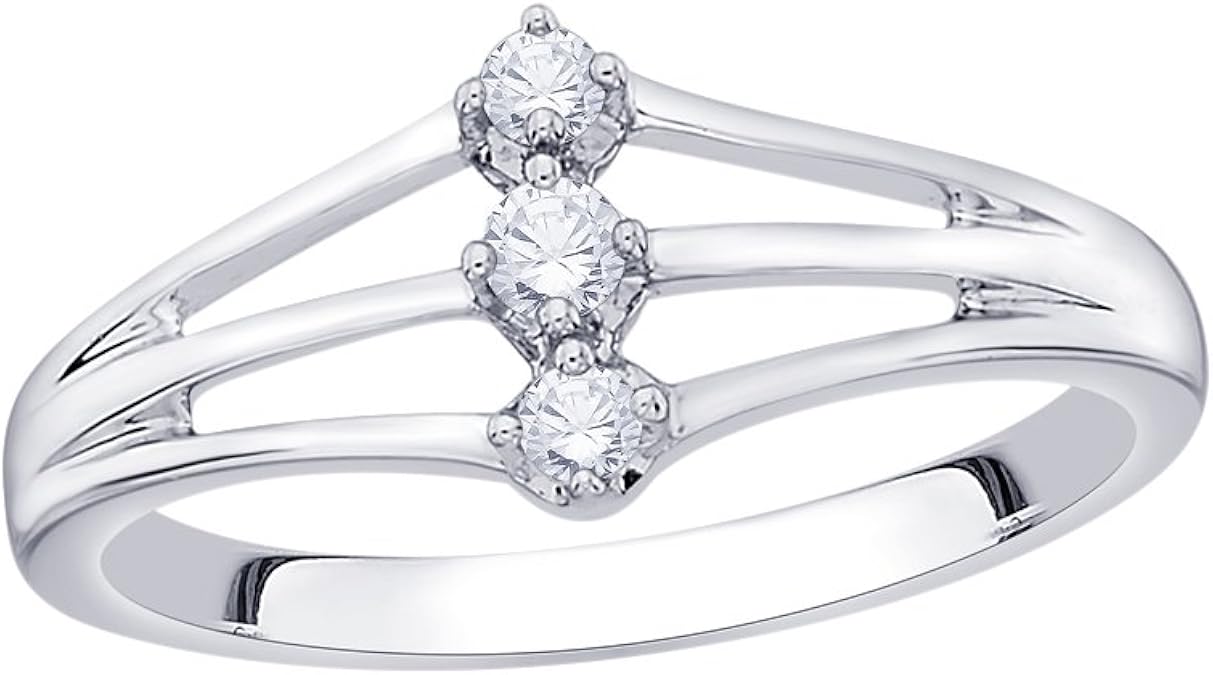 3 Diamond Anniversary Ring in 14K White Gold (1/10 cttw) (Size-3.5