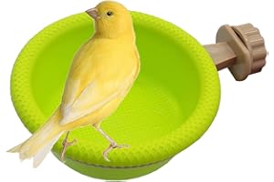 FOIBURELY Multi-Function Caged Bird Bath Bird Cage Parrot Supplies Bathing Tub for Canary Finch Budgerigar，Perch Stand(4.5")