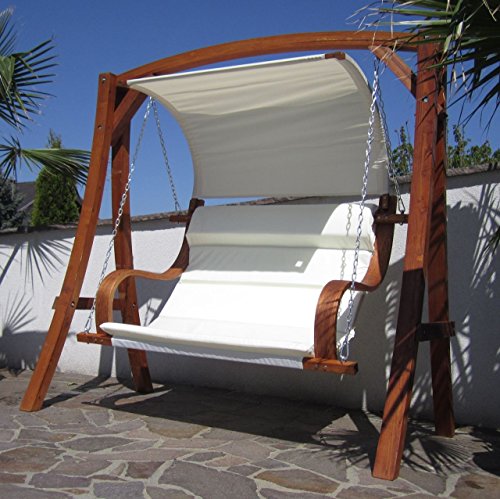 ASS Design Hollywoodschaukel Gartenschaukel MERU aus Holz Lärche inkl. Abdeckung von AS-S, Farbe:Cremeweiss – Bild 6