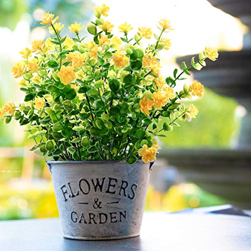 Artificial Flowers Artificial plants Fake Flowers Fake Plants UV Resistant Plastic Plants for Outdoor Indooror,Garden,Weeding Decoration, Yellow(7 pack)