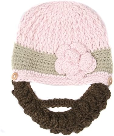 Medium Beard Beanie - Pink Flower Beard Hat for toddler and kid. Soft, stretchable beard beanie hat size is 16 inches.
