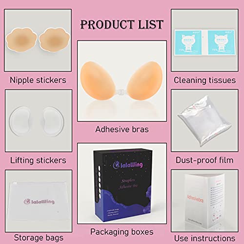 lalaWing Adhesive Stick Bra Sticky Invisible Bra for Women,Silicone