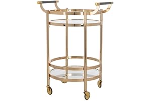 Safavieh Home Collection Sienna Gold and Glass 2-Tier Round Bar Cart
