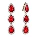 EleQueen Women's Gold-tone Austrian Crystal Teardrop Pear Shape 2.4 Inch Long Clip-on Dangle Earrings Ruby Color