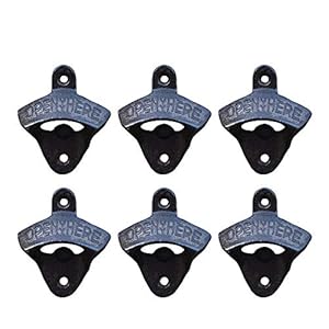 Easybravo 6 stuks wandgemonteerde flesopener bieropener open here cast ijzer vintage stijl zwart met twee schroeven