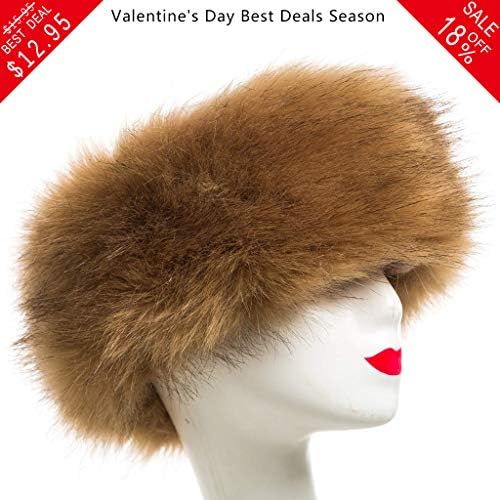 FHQHTHFaux Fur Headband with Elastic for Women Winter Earwarmer Ski Cold Earmuff (Light Tan)