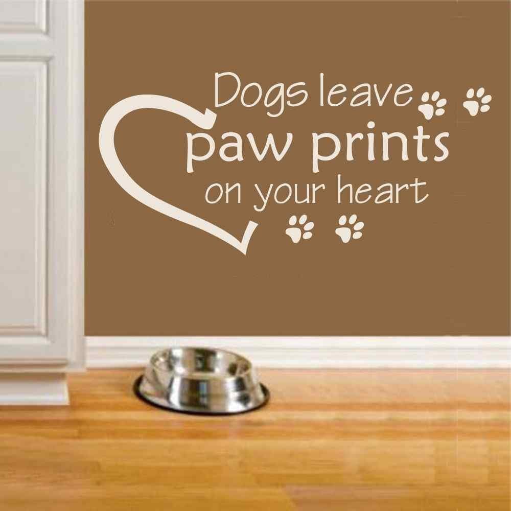 Dogs leave Paw Prints on your heart - Dog Pet Shop Wall Decal Sticker Vinyl Wall Quote Decals(dark gray, 10.5"h x22"w)