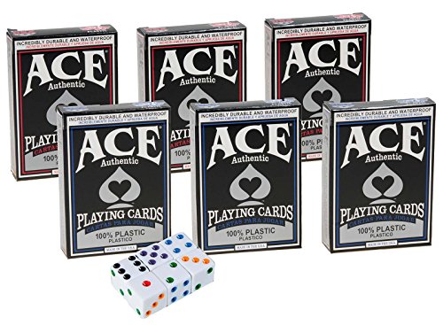 Ace 100% Plastic Playing Cards _ Bundle of 6 Decks _ Plus 6 Bonus Dice