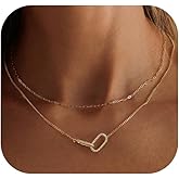 KISSKIKO Layered 14K Gold Plated Necklace for Women | Embrace Pendant Stack with Dainty Paperclip Link Chain Necklace, Hypoallergenic Nickel-Free, Jewelry Gift