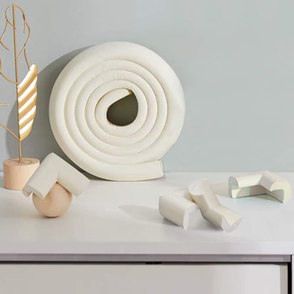 Safety Corner Protectors, Edge & Corner Guards for Kids and Baby Proofing, Table Protector- Corner Cushion and Edge Safety Bumpers 2m (6.6ft + 4 Corners with Strong Adhesive, Cream-Coloured)