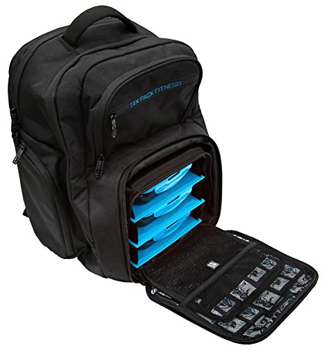 6 Pack Fitness Expedition Backpack W/ Removable Meal Management System 300 Black/Neon Blue w/ Bonus ZogoSportz Cyclone Shaker