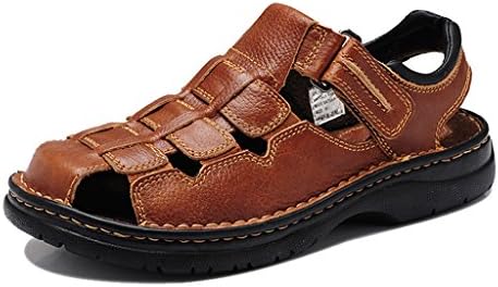 Climpub Men's Genuine Leather Sandals Fishing Shoes Beach Sandals