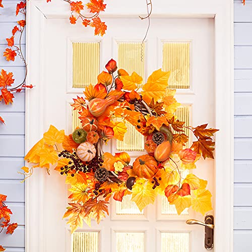 BigOtters Artificial Pumpkins, 10PCS Decorative Pumpkins Fake Pumpkin with Pine Cone and Maple Leaves for Halloween Fall Garland Thanksgiving Table Decorations