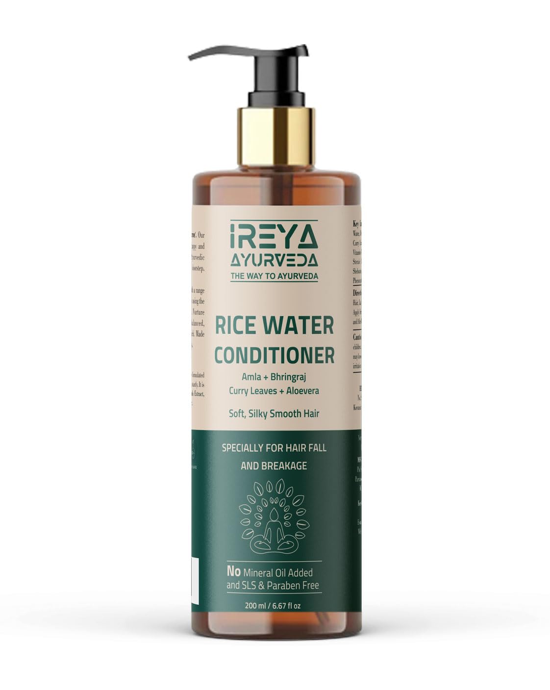 Rice water Hair Conditioner with Amla & Bhringraj Extract - 200 ml | For Smooth, Soft & silky Hair | Anti-Hair Fall Conditioner | Suitable for All Hair Types by Ireya Ayurveda